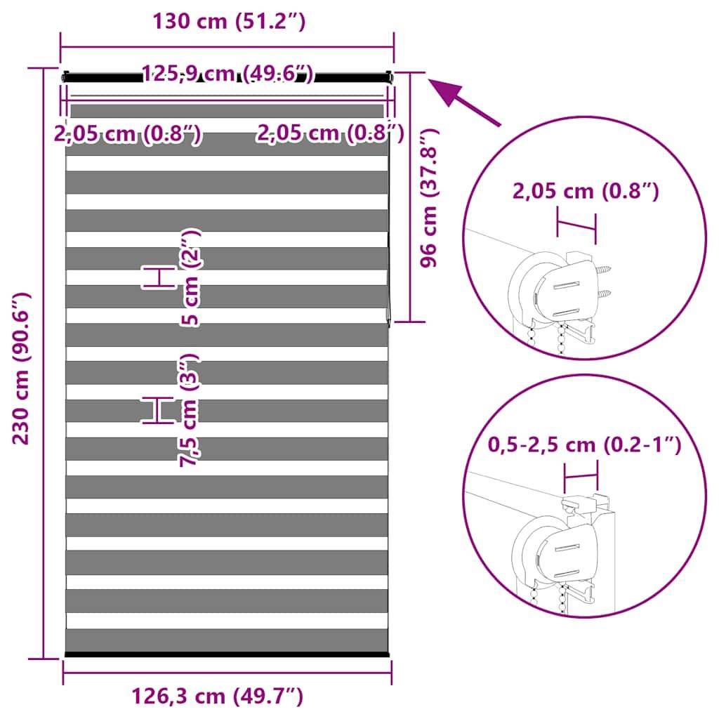 vidaXL Zebrarollo Schwarz 130x230 cm Stoffbreite 125,9 cm Polyester