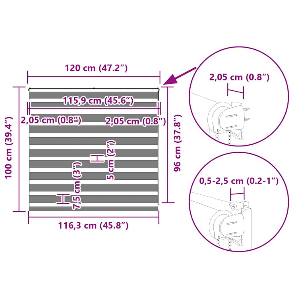 vidaXL Zebrarollo Dunkelgrau 120x100 cm Stoffbreite 115,9 cm Polyester