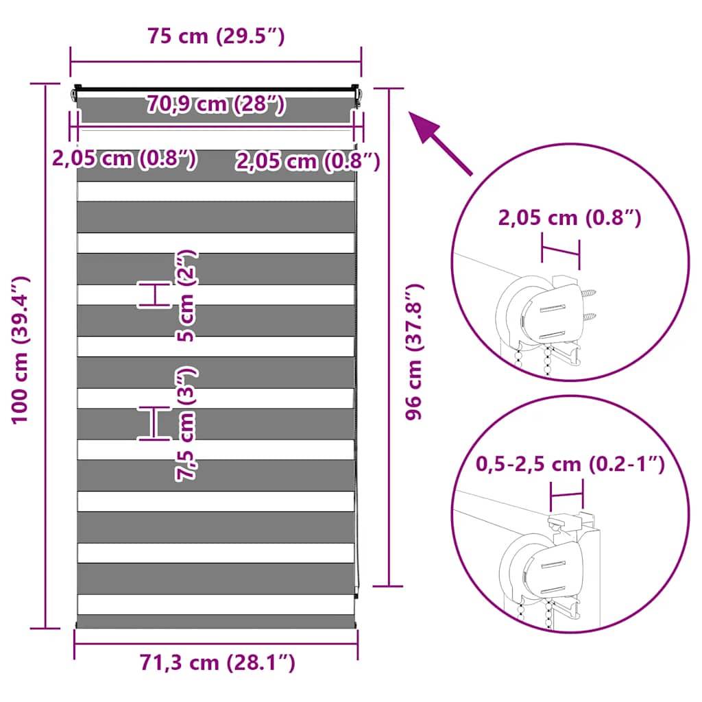 vidaXL Zebrarollo Dunkelgrau 75x100 cm Stoffbreite 70,9 cm Polyester