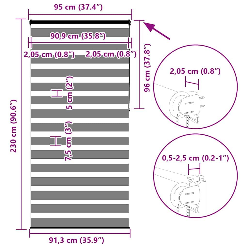 vidaXL Zebrarollo Dunkelgrau 95x230 cm Stoffbreite 90,9 cm Polyester