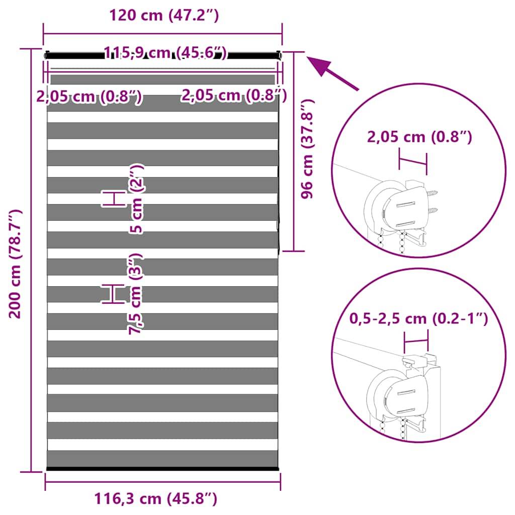 vidaXL Zebrarollo Schwarz 120x200 cm Stoffbreite 115,9 cm Polyester