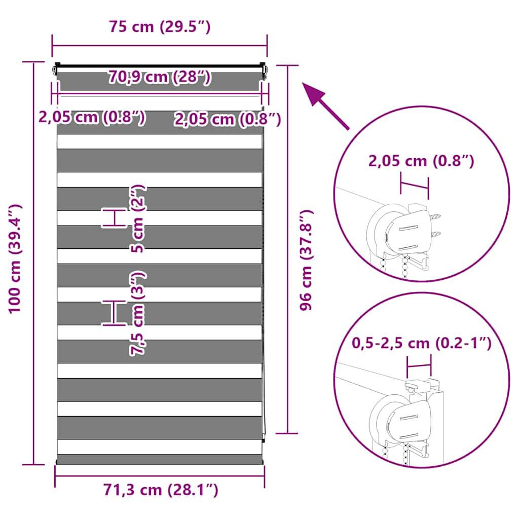 vidaXL Zebrarollo Hellgrau 75x100 cm Stoffbreite 70,9 cm Polyester