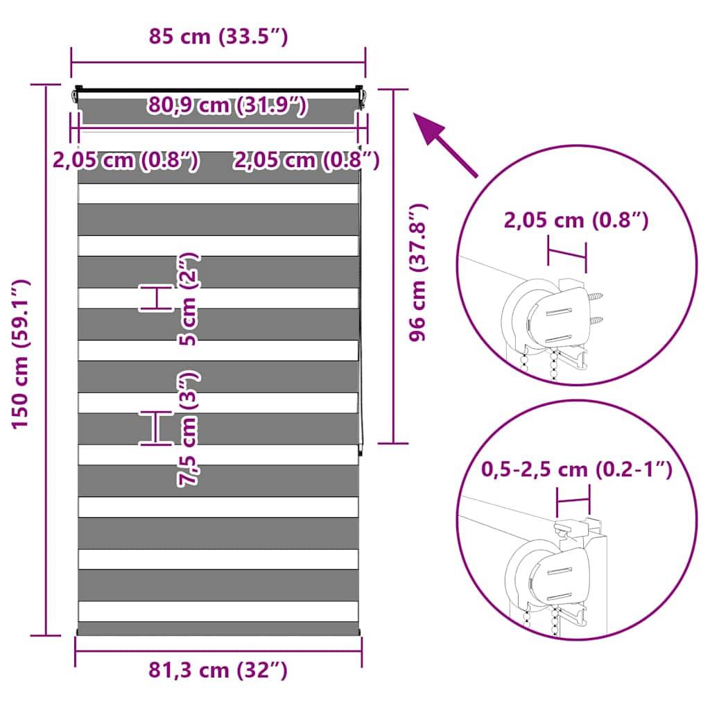 vidaXL Zebrarollo Hellgrau 85x150 cm Stoffbreite 80,9 cm Polyester