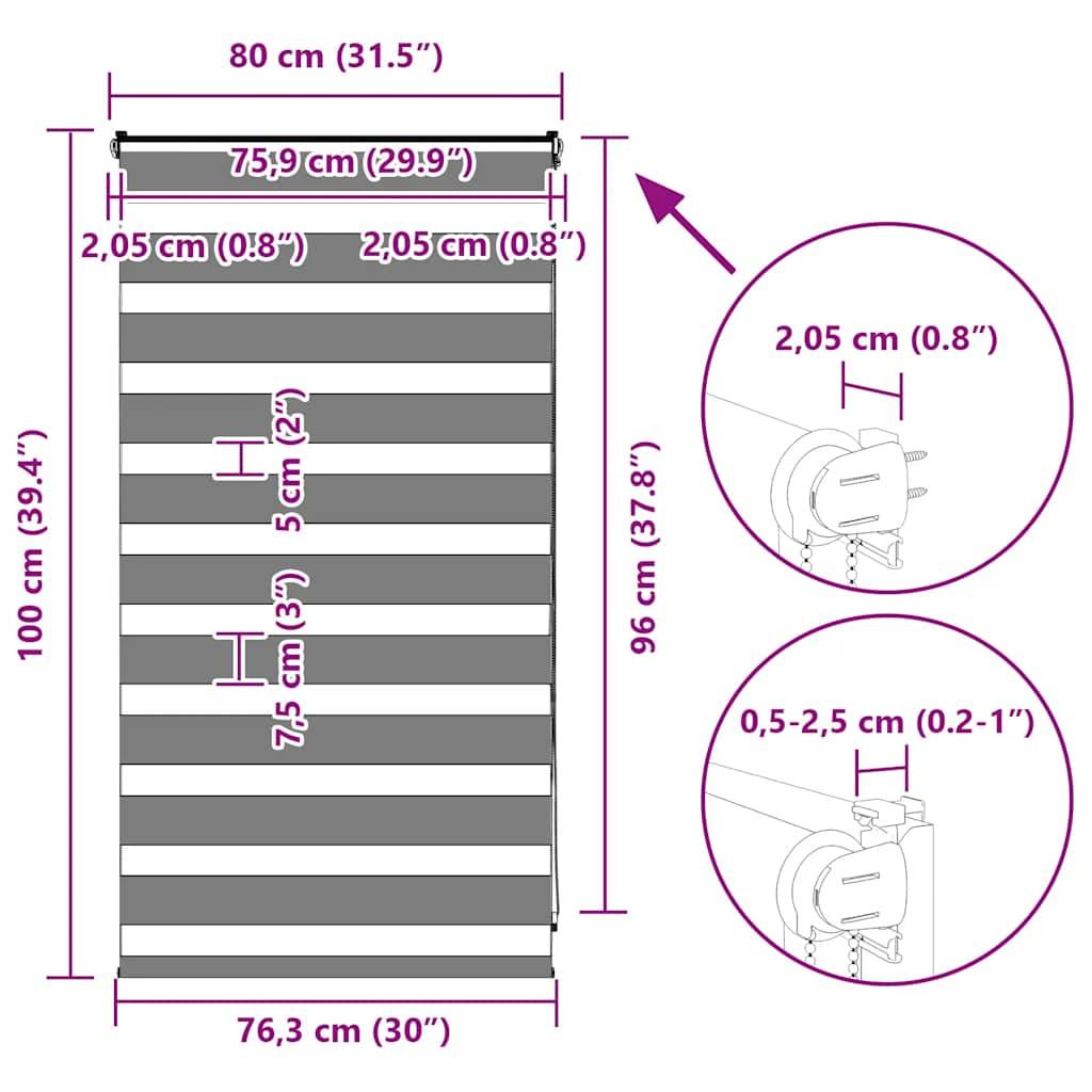 vidaXL Zebrarollo Braun 80x100 cm Stoffbreite 75,9 cm Polyester