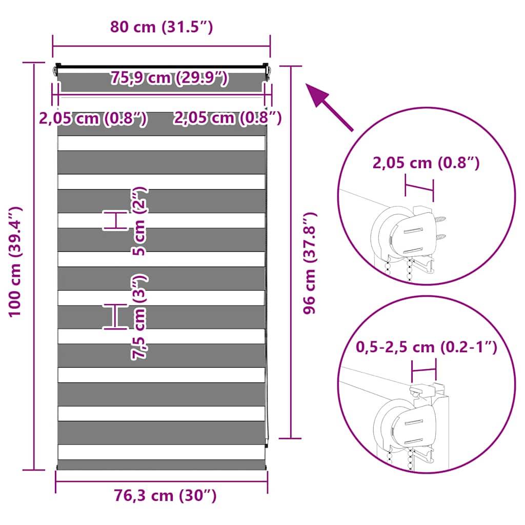 vidaXL Zebrarollo Dunkelgrau 80x100 cm Stoffbreite 75,9 cm Polyester