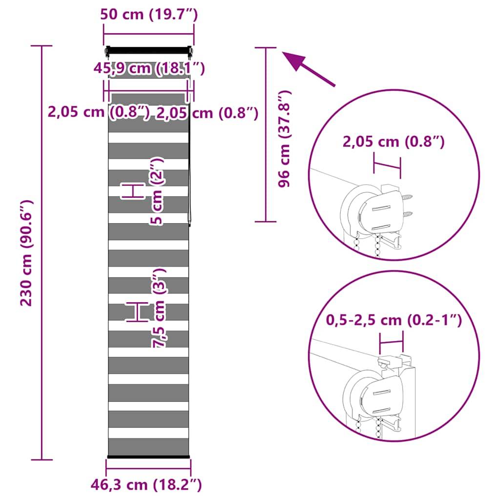 vidaXL Zebrarollo Hellgrau 50x230 cm Stoffbreite 45,9 cm Polyester