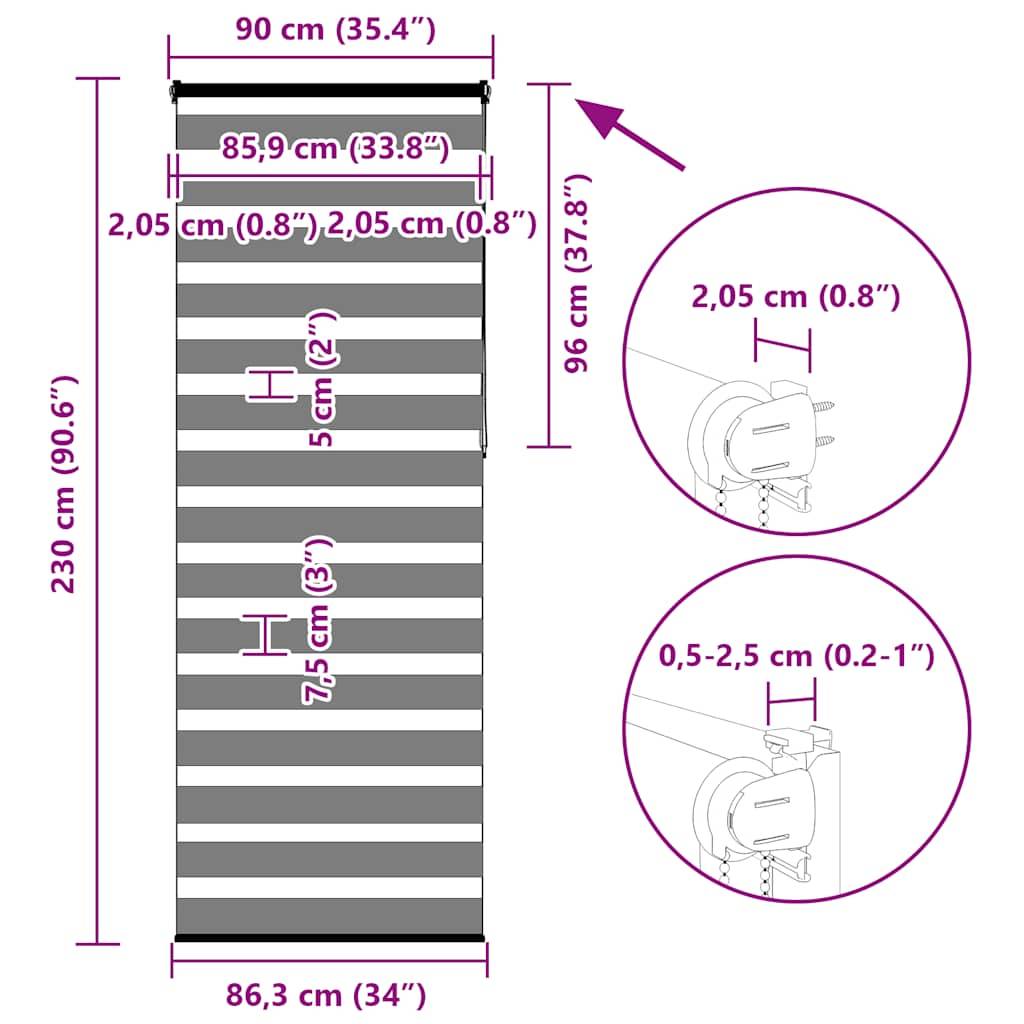 vidaXL Zebrarollo Hellgrau 90x230 cm Stoffbreite 85,9 cm Polyester