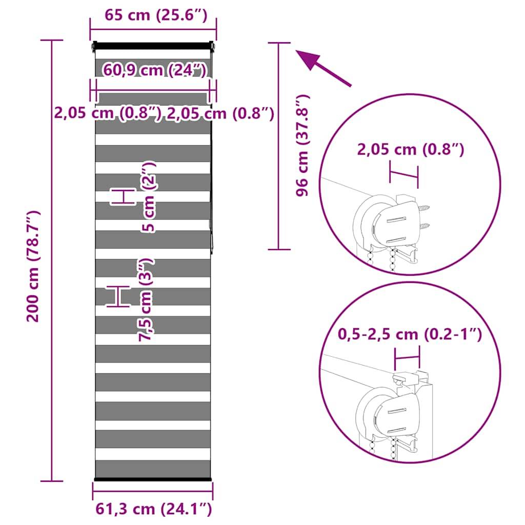 vidaXL Zebrarollo Dunkelgrau 65x200 cm Stoffbreite 60,9 cm Polyester