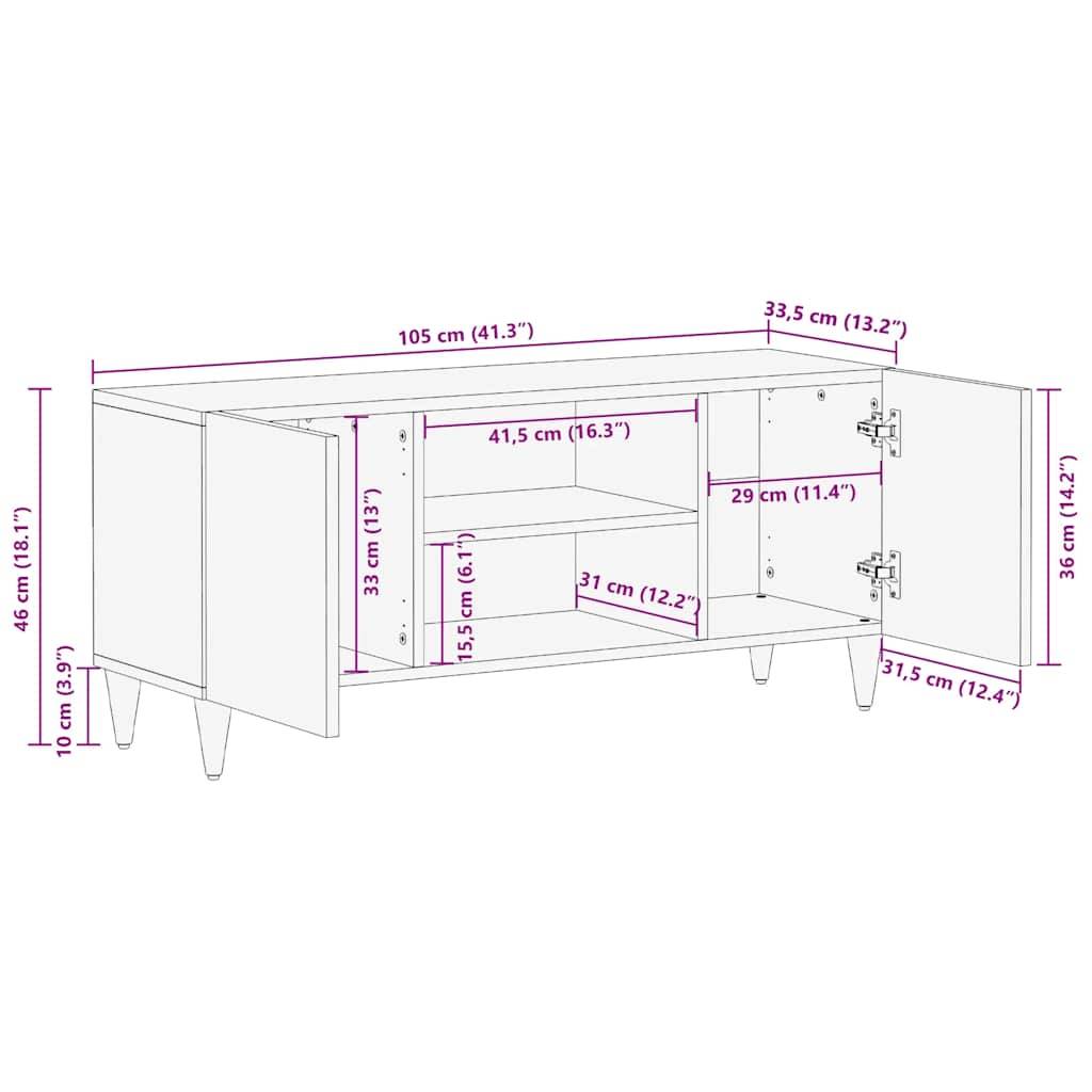 vidaXL TV-Schrank Hellgrau 105x33,5x46 cm Massivholz Mango
