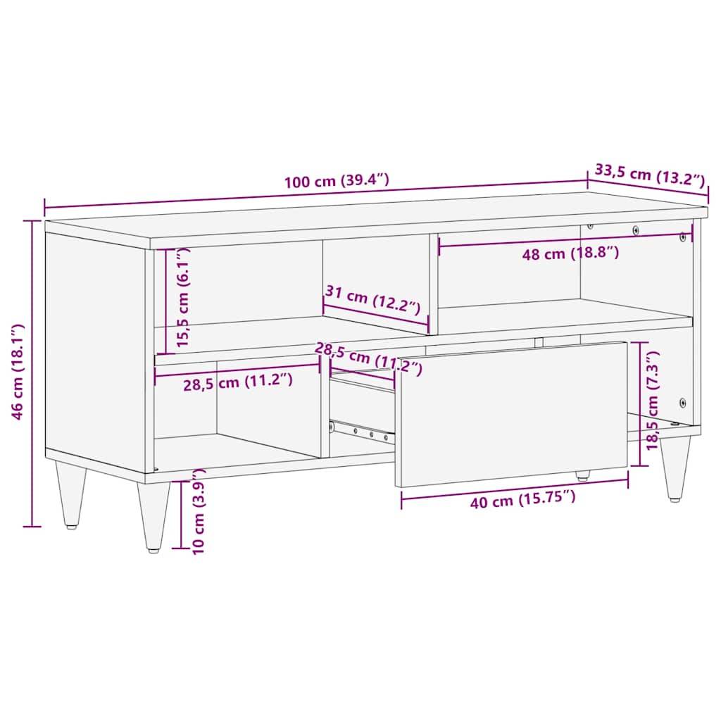 vidaXL TV-Schrank 100x33,5x46 cm Massivholz Mango