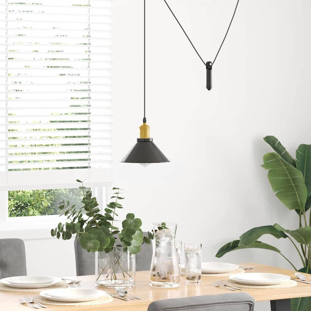 vidaXL Pendelleuchte Höhenverstellbar E27 Schwarz Glänzend Ø 22 cm