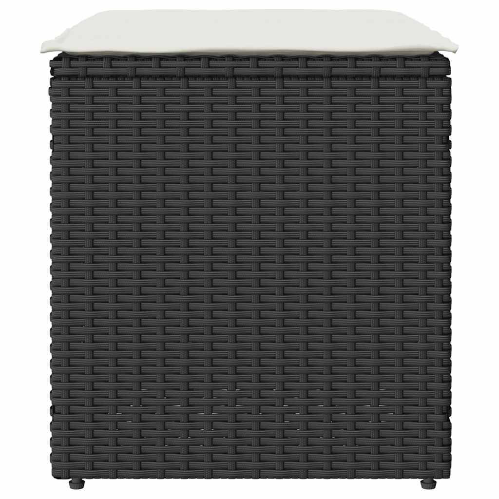 vidaXL Gartenhocker mit Kissen 2 Stk. Schwarz 40x40x43 cm Poly Rattan