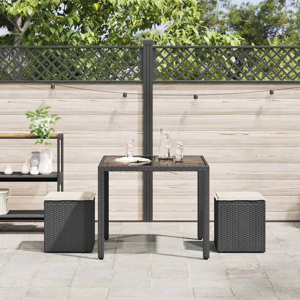 vidaXL Gartenhocker mit Kissen 2 Stk. Schwarz 40x40x43 cm Poly Rattan
