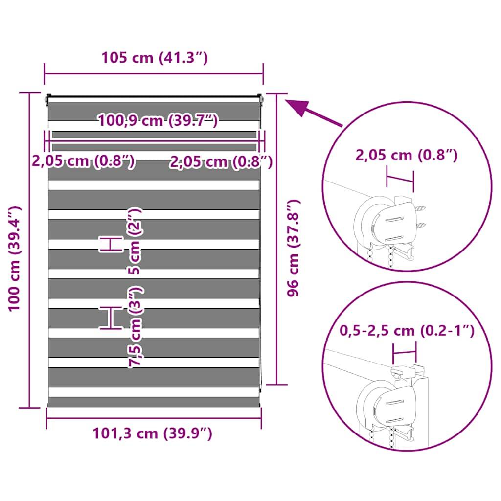 vidaXL Zebrarollo Dunkelgrau 105x100 cm Stoffbreite 100,9 cm Polyester