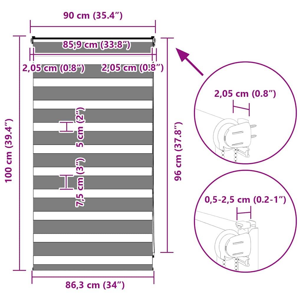 vidaXL Zebrarollo Hellgrau 90x100 cm Stoffbreite 85,9 cm Polyester