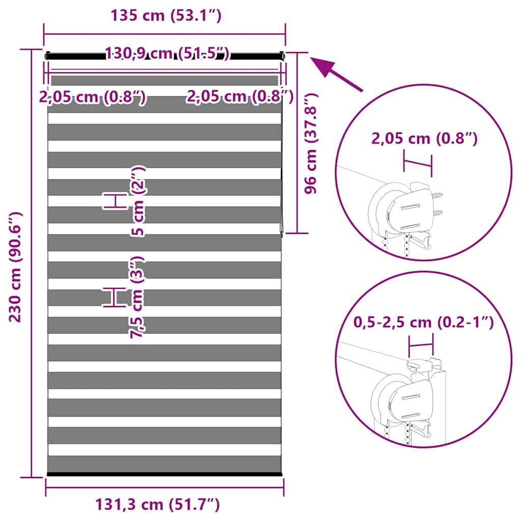vidaXL Zebrarollo Hellgrau 135x230 cm Stoffbreite 130,9 cm Polyester
