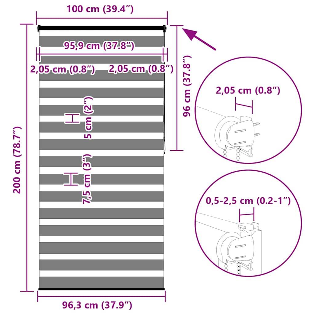 vidaXL Zebrarollo Hellgrau 100x200 cm Stoffbreite 95,9 cm Polyester