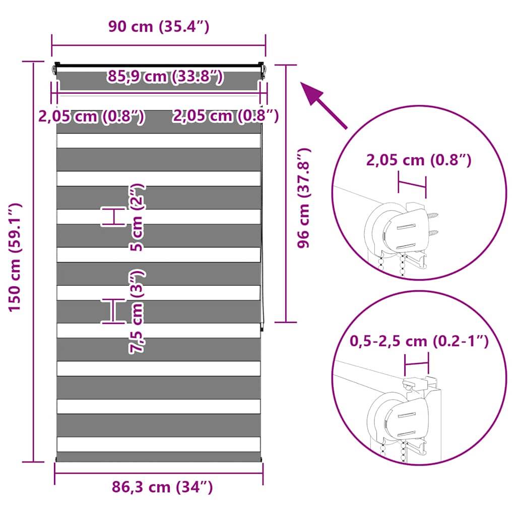 vidaXL Zebrarollo Hellgrau 90x150 cm Stoffbreite 85,9 cm Polyester