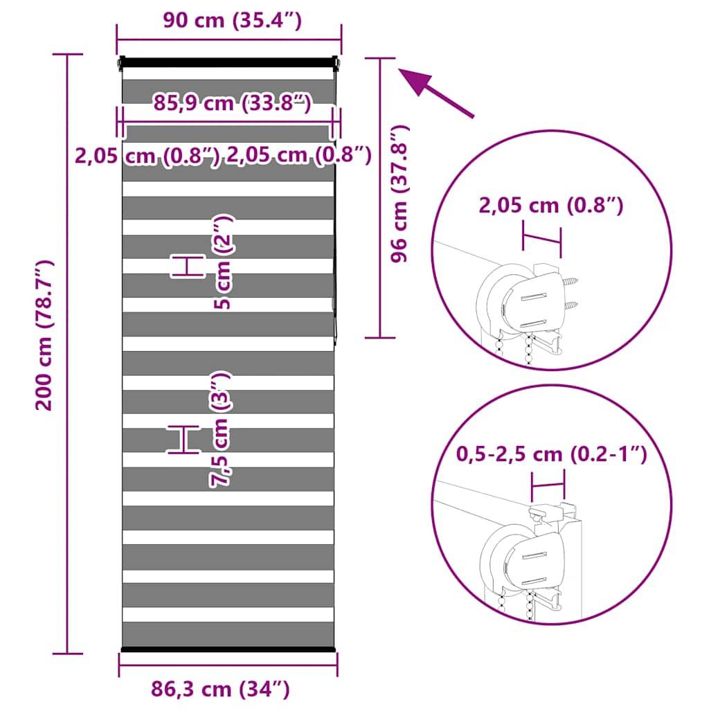 vidaXL Zebrarollo Weiß 90x200 cm Stoffbreite 85,9 cm Polyester