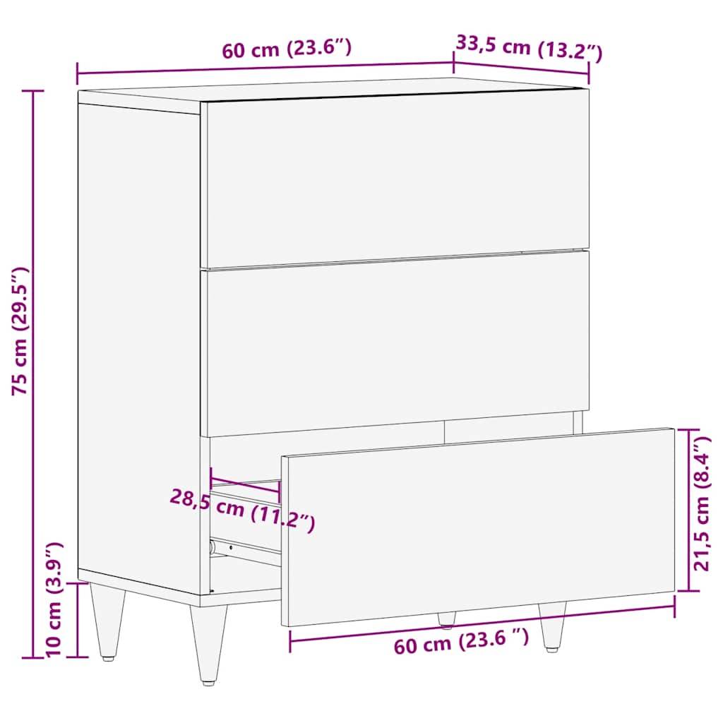 vidaXL Sideboard Hellgrau 60x33,5x75 cm Massivholz Mango
