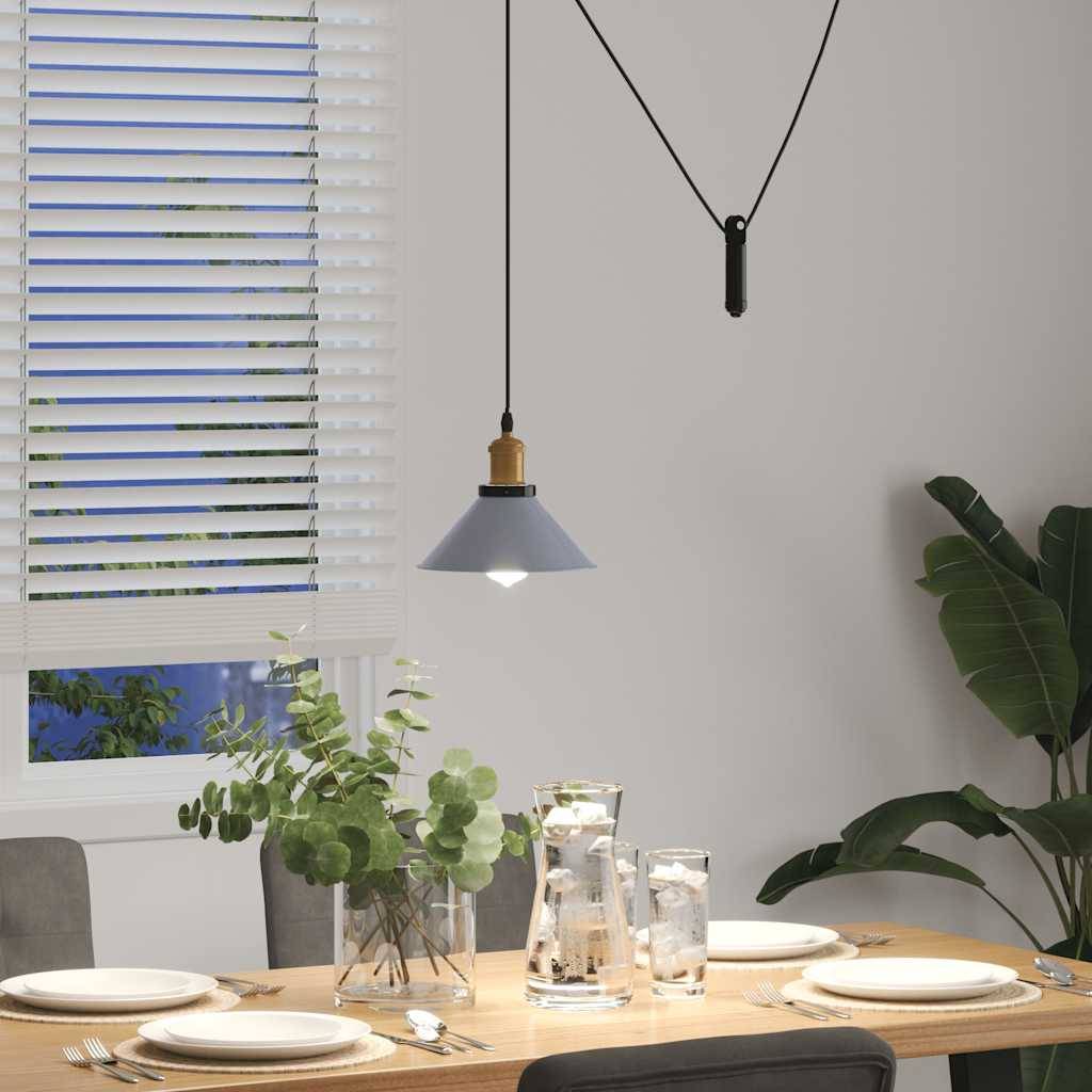 vidaXL Pendelleuchte Höhenverstellbar E27 Grau Glänzend Ø 22 cm Metall