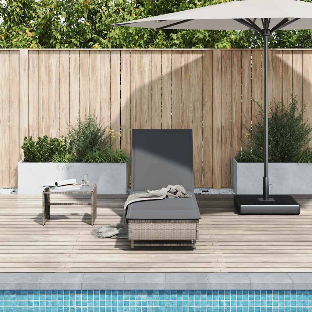 vidaXL Sonnenliege mit Rollen und Auflage Grau Poly Rattan