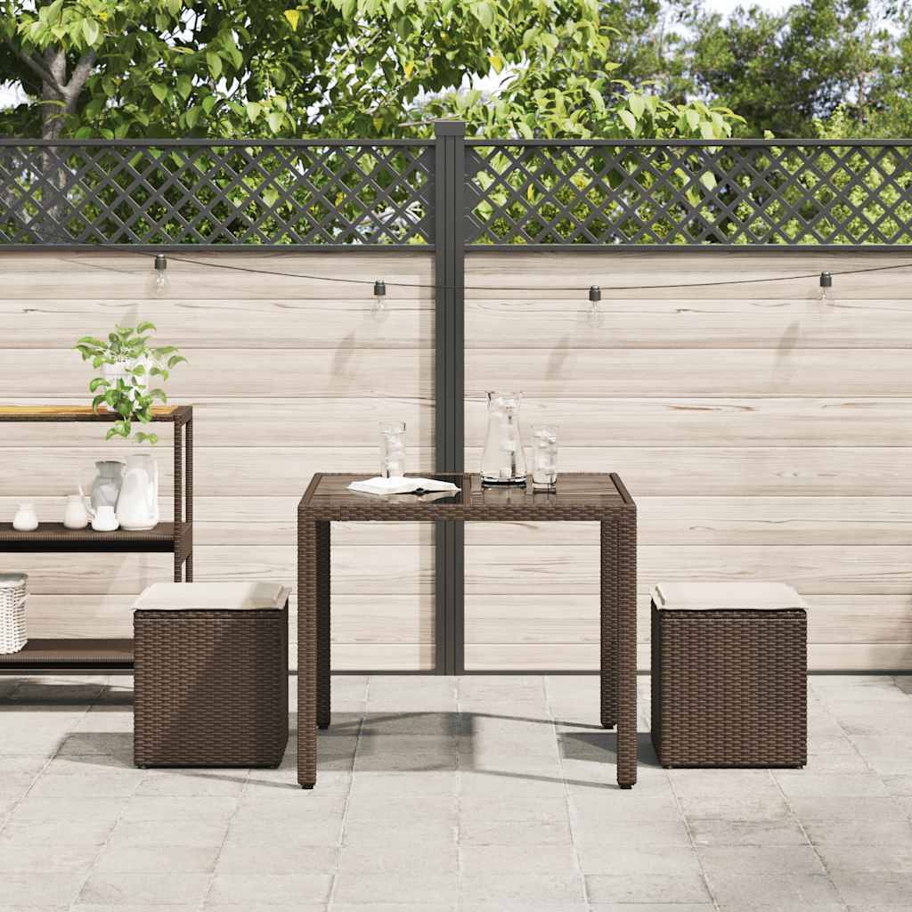 vidaXL Gartenhocker mit Kissen 2 Stk. Braun 40x40x43 cm Poly Rattan