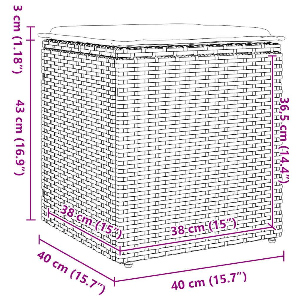 vidaXL Gartenhocker mit Kissen 2 Stk. Braun 40x40x43 cm Poly Rattan