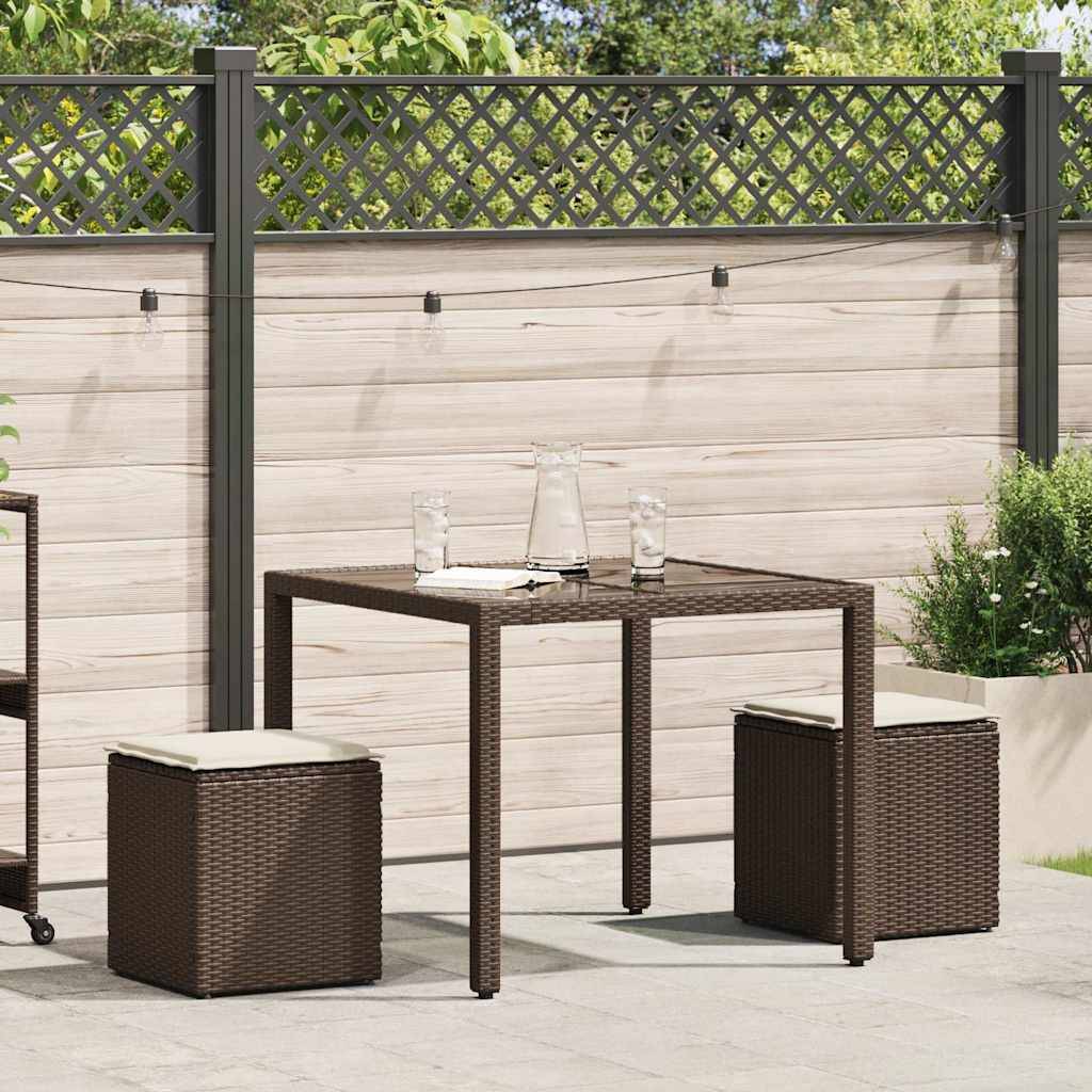 vidaXL Gartenhocker mit Kissen 2 Stk. Braun 40x40x43 cm Poly Rattan