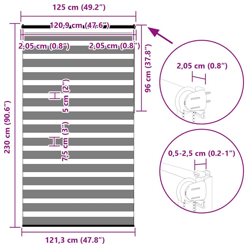 vidaXL Zebrarollo Dunkelgrau 125x230 cm Stoffbreite 120,9 cm Polyester