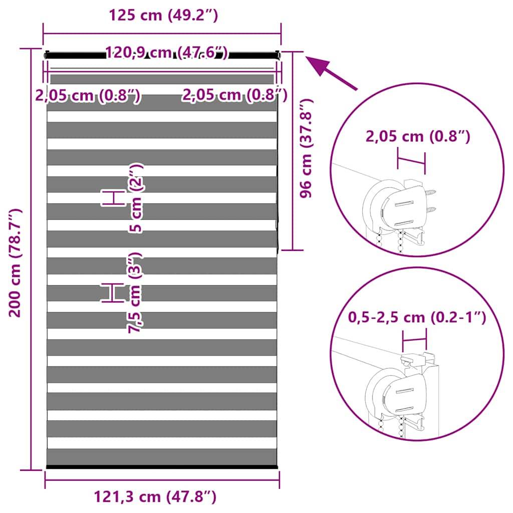 vidaXL Zebrarollo Weiß 125x200 cm Stoffbreite 120,9 cm Polyester