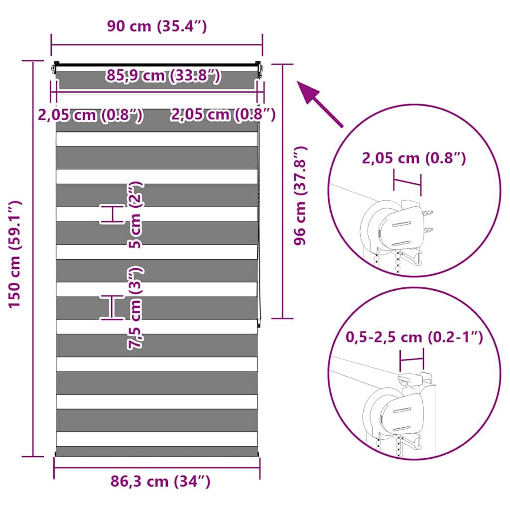 vidaXL Zebrarollo Dunkelgrau 90x150 cm Stoffbreite 85,9 cm Polyester