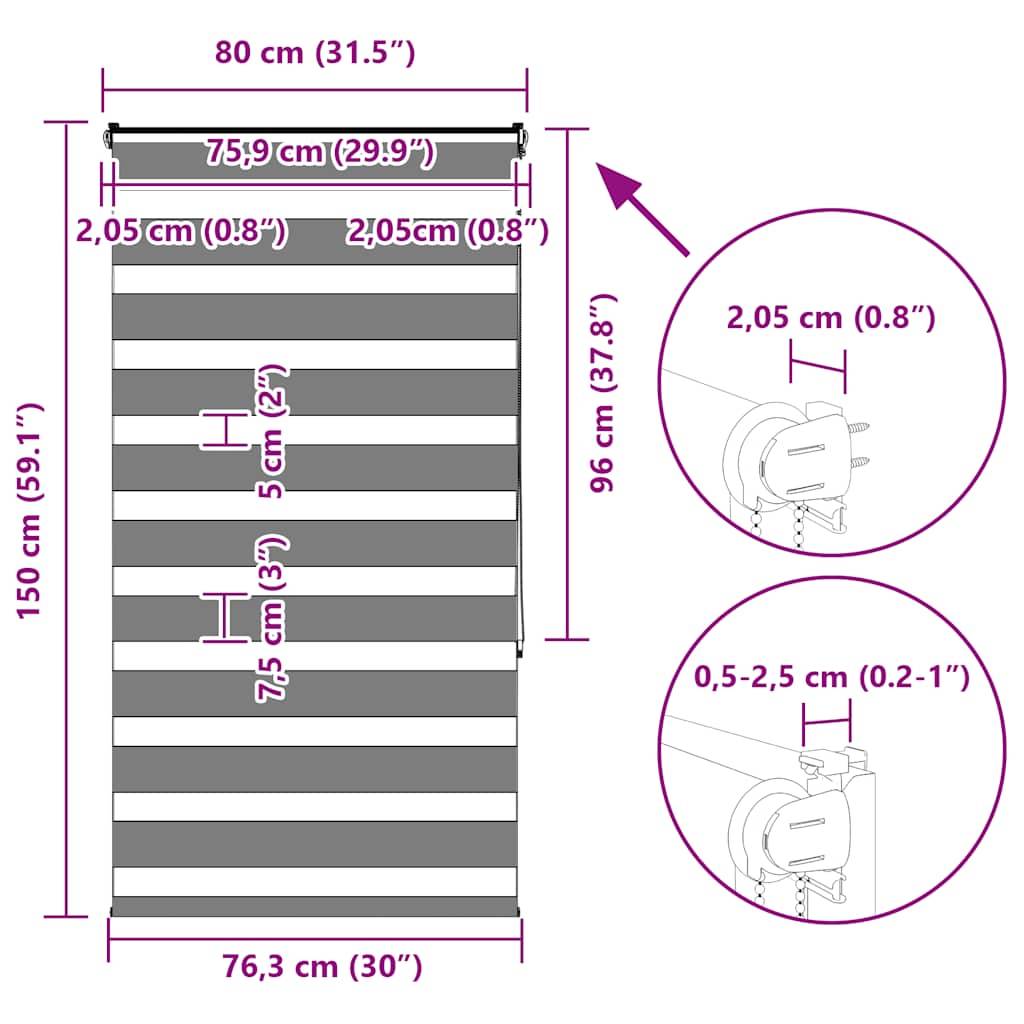 vidaXL Zebrarollo Weiß 80x150 cm Stoffbreite 75,9 cm Polyester