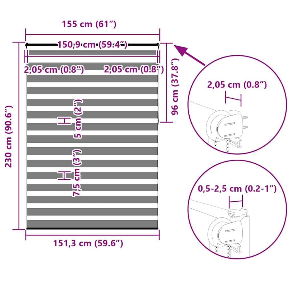 vidaXL Zebrarollo Schwarz 155x230 cm Stoffbreite 150,9 cm Polyester