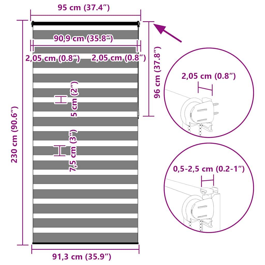 vidaXL Zebrarollo Weiß 95x230 cm Stoffbreite 90,9 cm Polyester