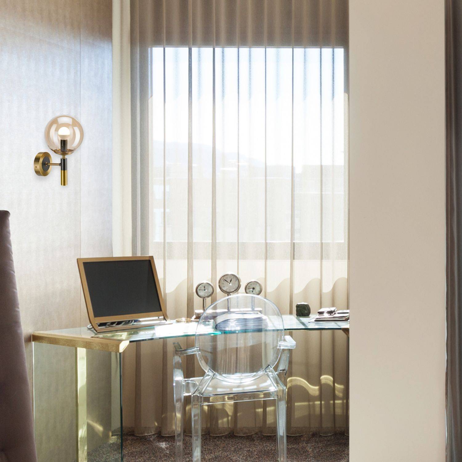 Licht-Erlebnisse LE121717 Wandlampe Gargos G9 aus Stahl Glas in Gold Schwarz Wandleuchte