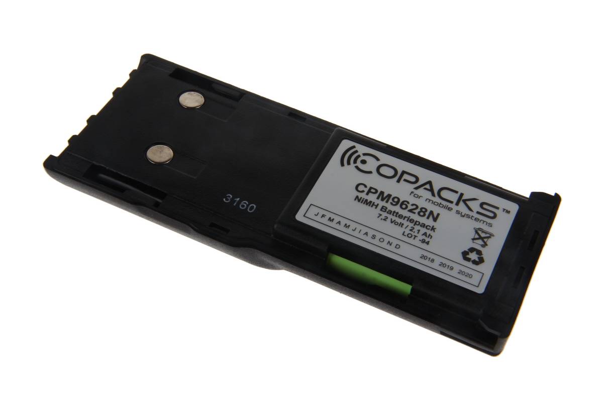 Eine schwarze wiederaufladbare Batterie mit der Bezeichnung „COPACKS CPM962BN NiMH-Batteriepack, 12 Volt 2,0 Ah