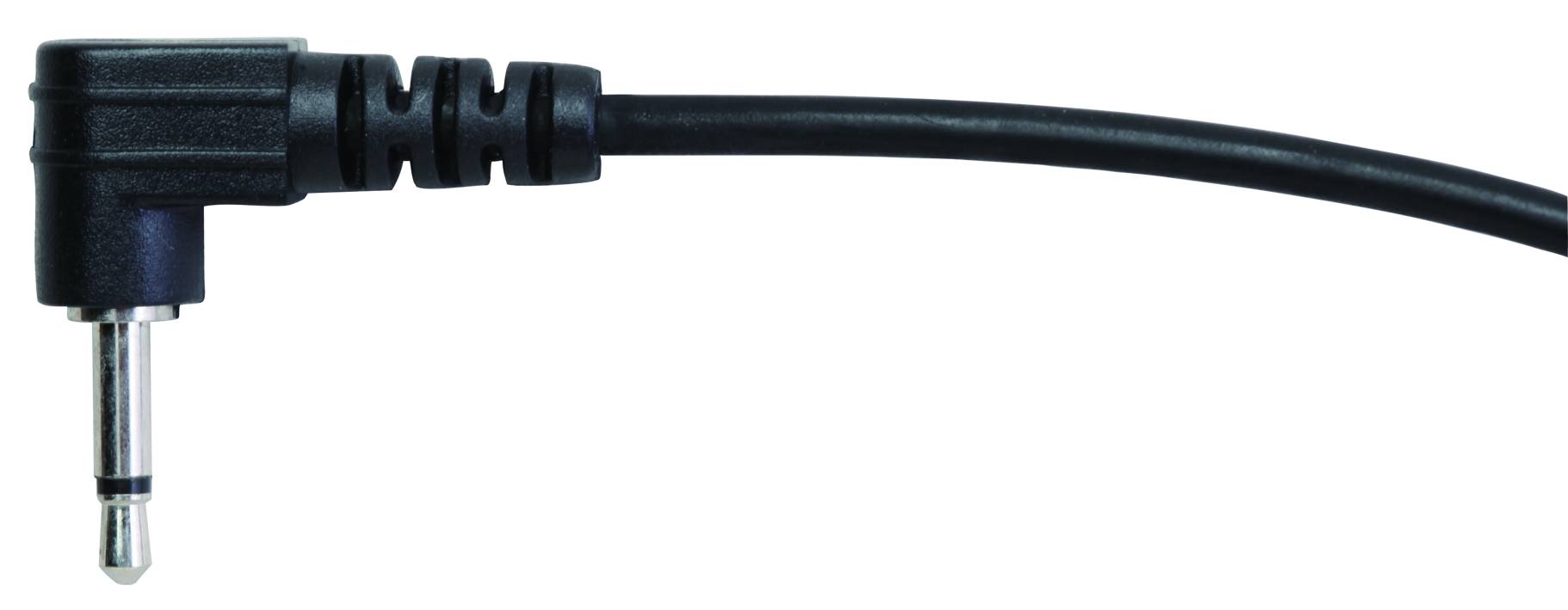 Ein schwarzes Kabel mit einem Steckerdetail auf weißem Hintergrund.