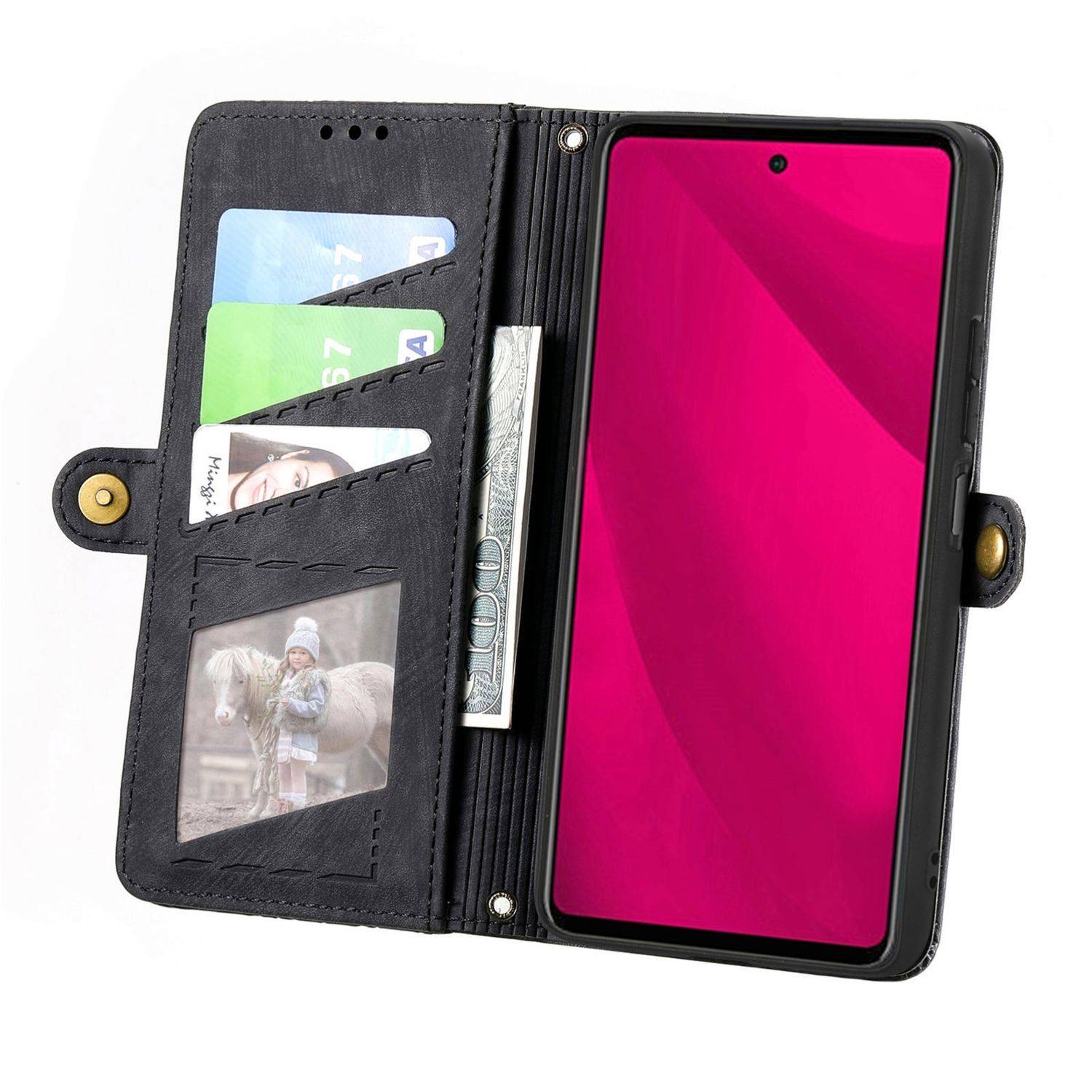 Für HMD Skyline Geometric Design Kunstleder Zipper Book Wallet Tasche mit Schlaufe Schwarz