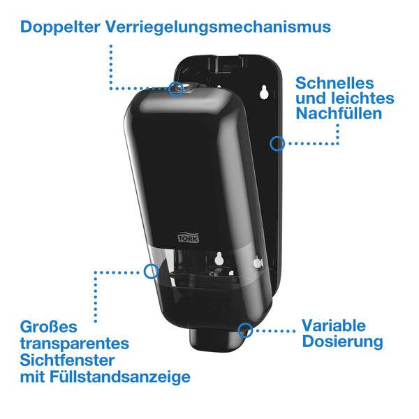 Seifenspender für Schaum- und Flüssigseife Sytem S4 NEU 1L schwarz.