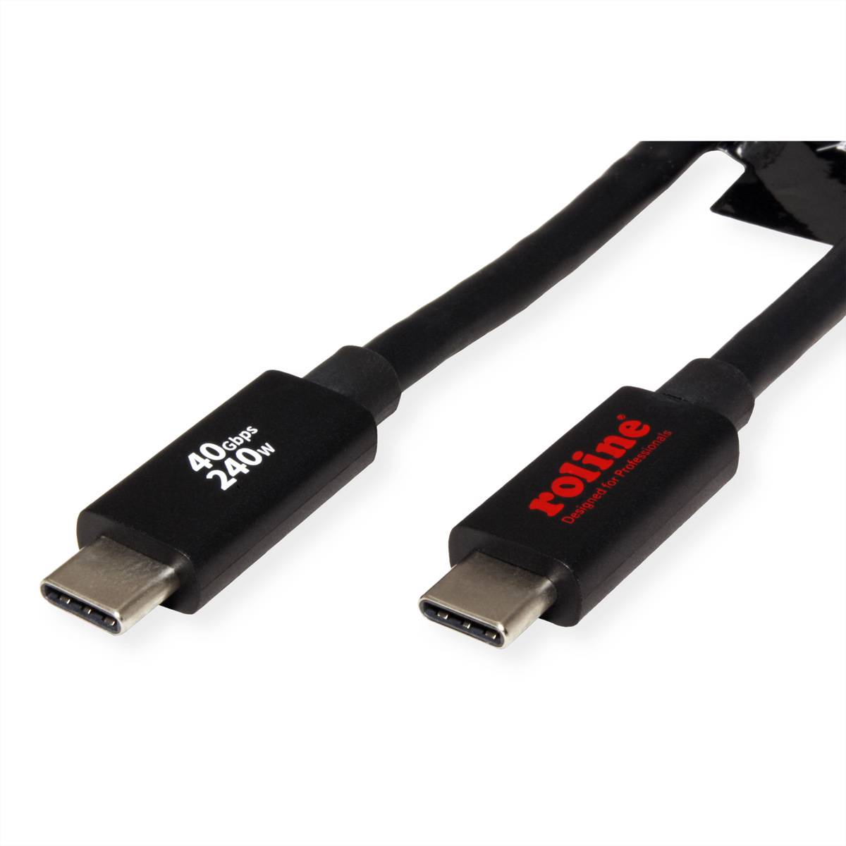 ROLINE USB4 Gen3x2 Kabel, C–C, ST/ST, 8K UHD-2, 40Gbit/s, 240W, schwarz, 2 m