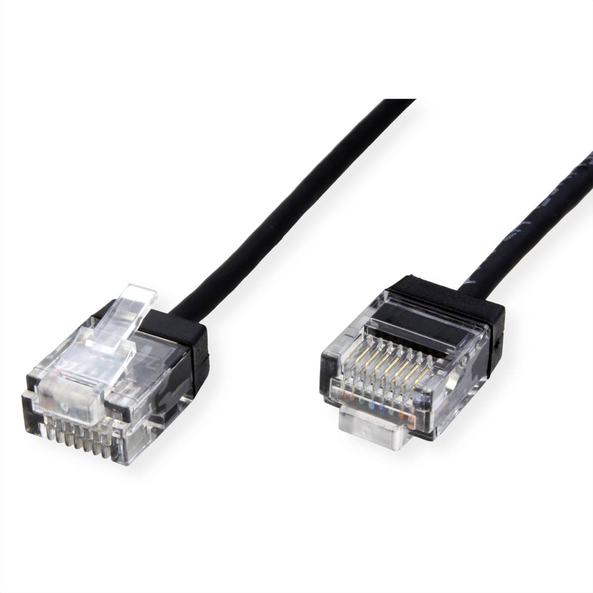 ROLINE UTP DataCenter Patchkabel Cat.6A (Class EA), LSOH, slim, extra kurzer Stecker, schwarz, 5 m