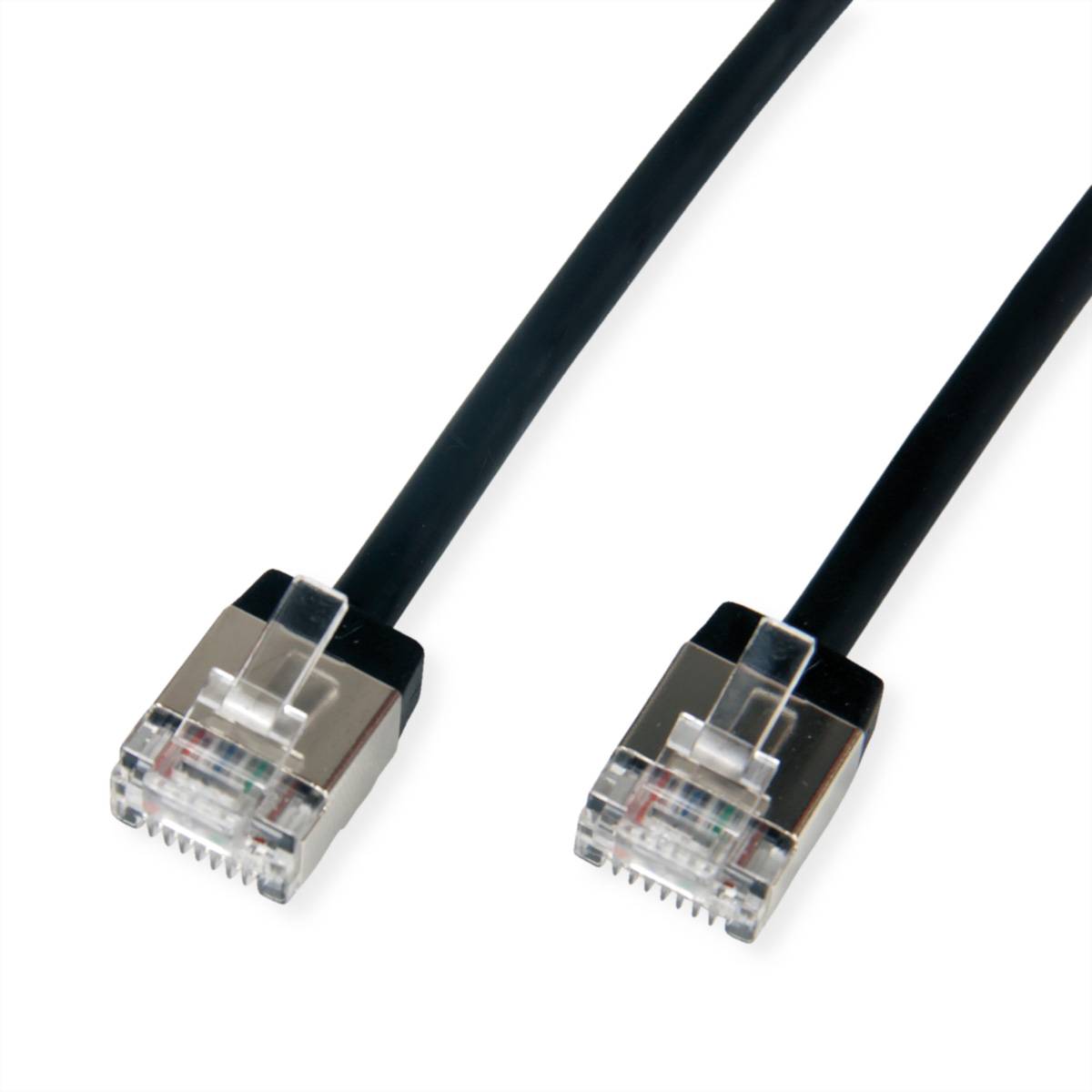 ROLINE U/FTP DataCenter Patchkabel Cat.6A (Class EA), LSOH, slim, extra kurzer Stecker, schwarz, 0,5 m