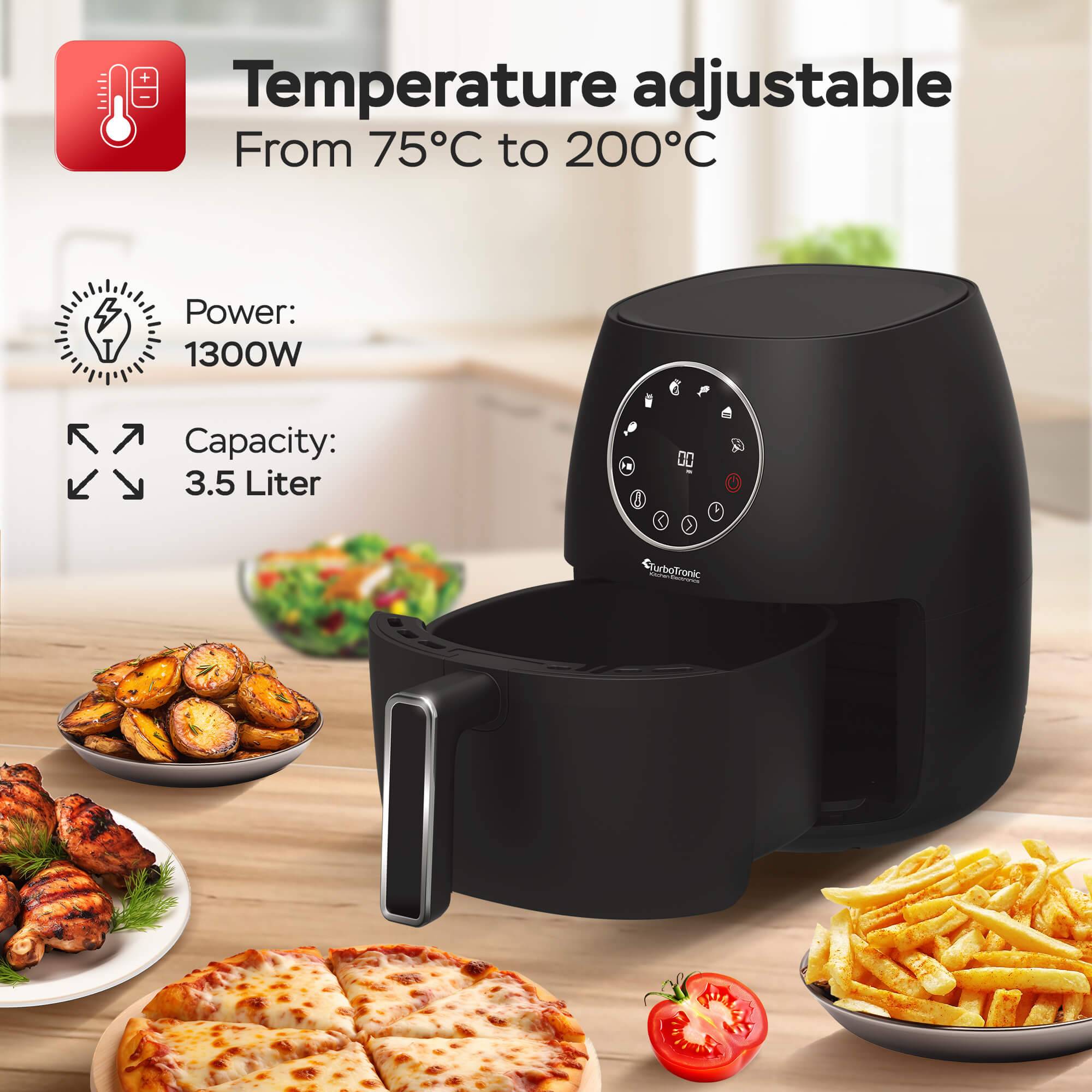 Heißluftfritteuse 3,5 Liter 1300W mit Silikoneinlage 6 Programme Airfryer Fritteuse Heissluftfritteuse ohne Fett / Öl, 75C - 200°C Luftfritteuse Ai