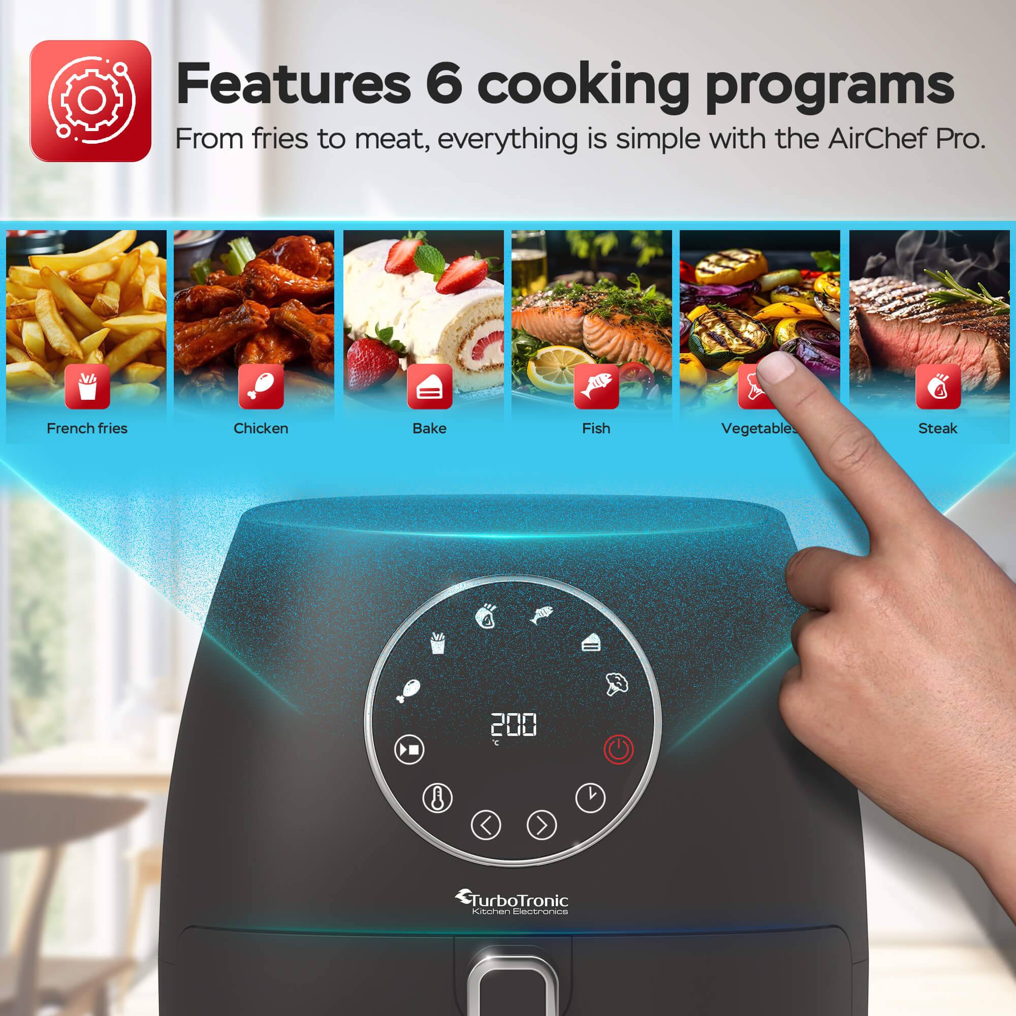 Heißluftfritteuse 3,5 Liter 1300W mit Silikoneinlage 6 Programme Airfryer Fritteuse Heissluftfritteuse ohne Fett / Öl, 75C - 200°C Luftfritteuse Ai