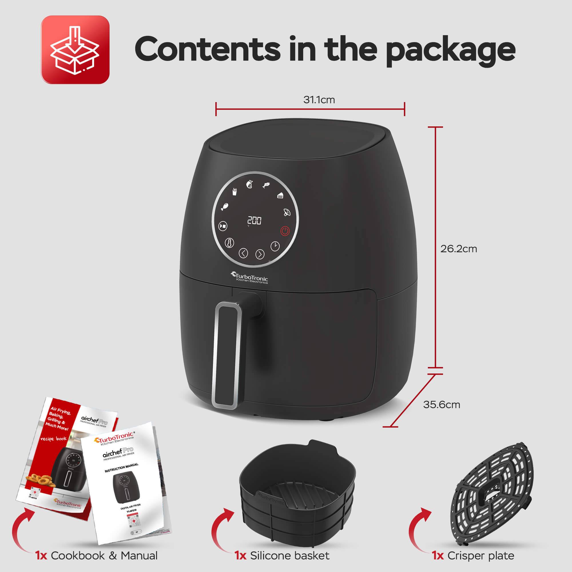 Heißluftfritteuse 3,5 Liter 1300W mit Silikoneinlage 6 Programme Airfryer Fritteuse Heissluftfritteuse ohne Fett / Öl, 75C - 200°C Luftfritteuse Ai