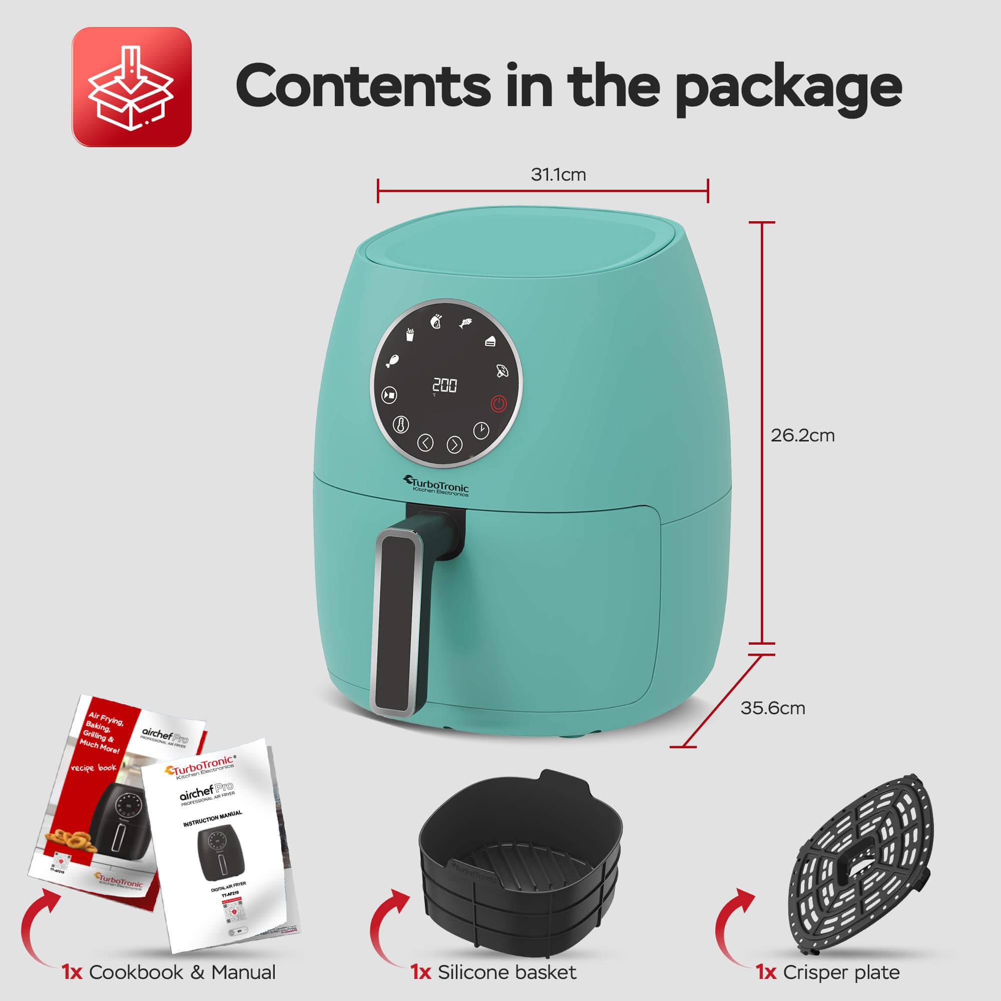 Heißluftfritteuse 3,5 Liter 1300W mit Silikoneinlage 6 Programme Airfryer Fritteuse Heissluftfritteuse ohne Fett / Öl, 75C - 200°C Luftfritteuse Ai