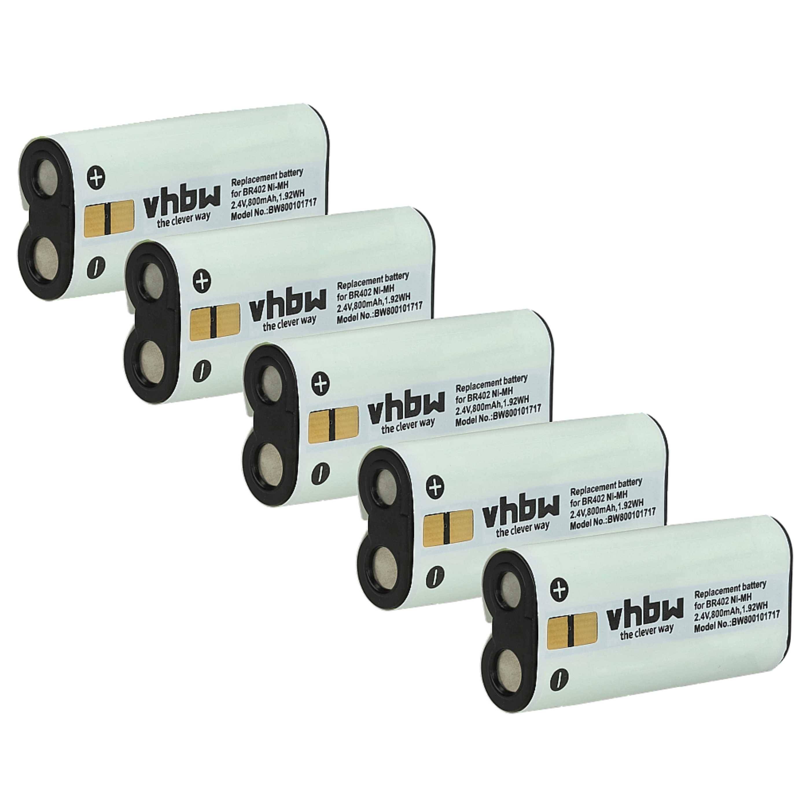 vhbw 5x Akku Ersatz für Olympus BR403, BR402 für Diktiergerät (800 mAh, 2,4 V, NiMH)