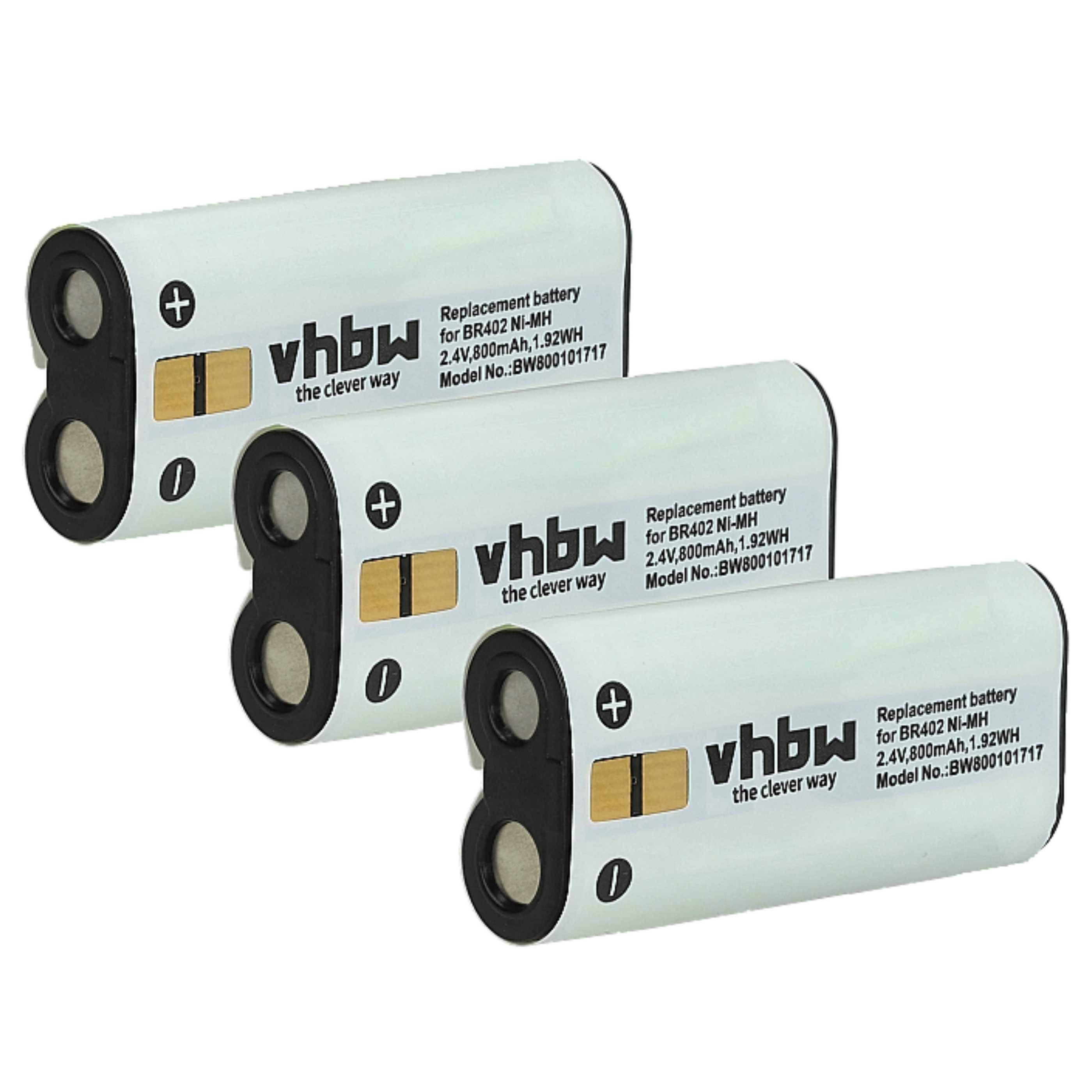 vhbw 3x Akku Ersatz für Olympus BR403, BR402 für Diktiergerät (800 mAh, 2,4 V, NiMH)
