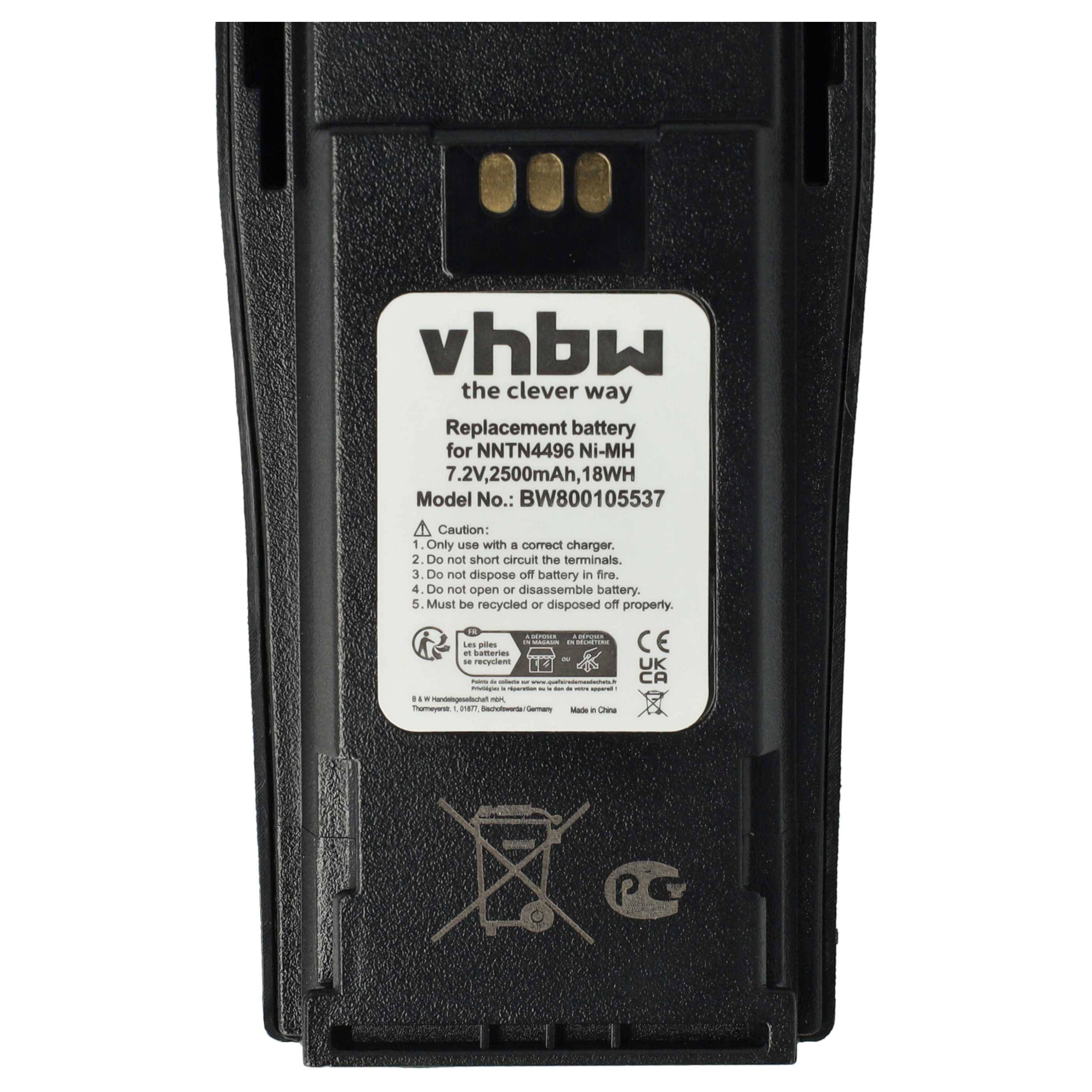 vhbw 5x Akku Ersatz für Motorola NNTN4970A, NNTN4970AR, NNTN4970 für Funkgerät, Walkie Talkie (2500 mAh, 7,2 V, NiMH) + Gürtelclip